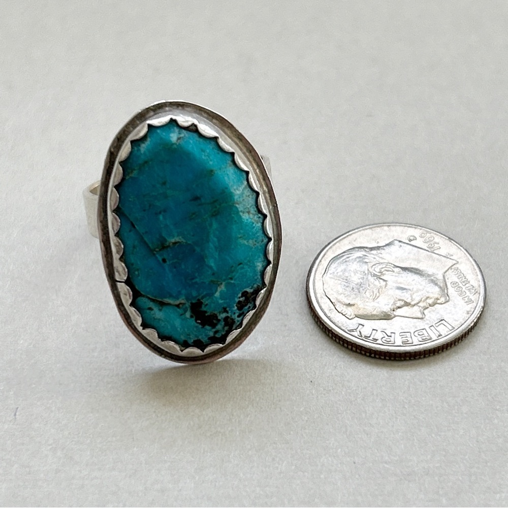 Vintage Signed Southwestern Turquoise Sterling Silver Ring - Picture 5 of 14